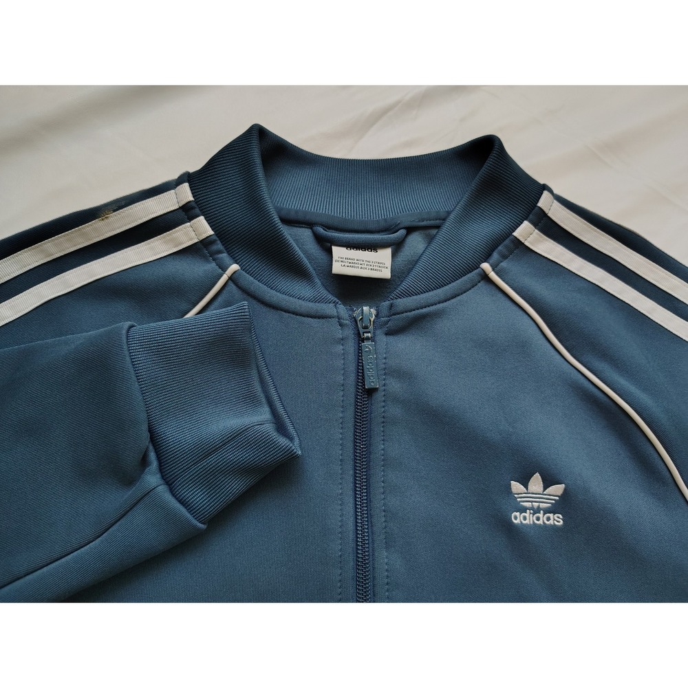 Adidas Originals Superstar Track Jacket Teal Blue White 3-Stripe Full Zip Mens M